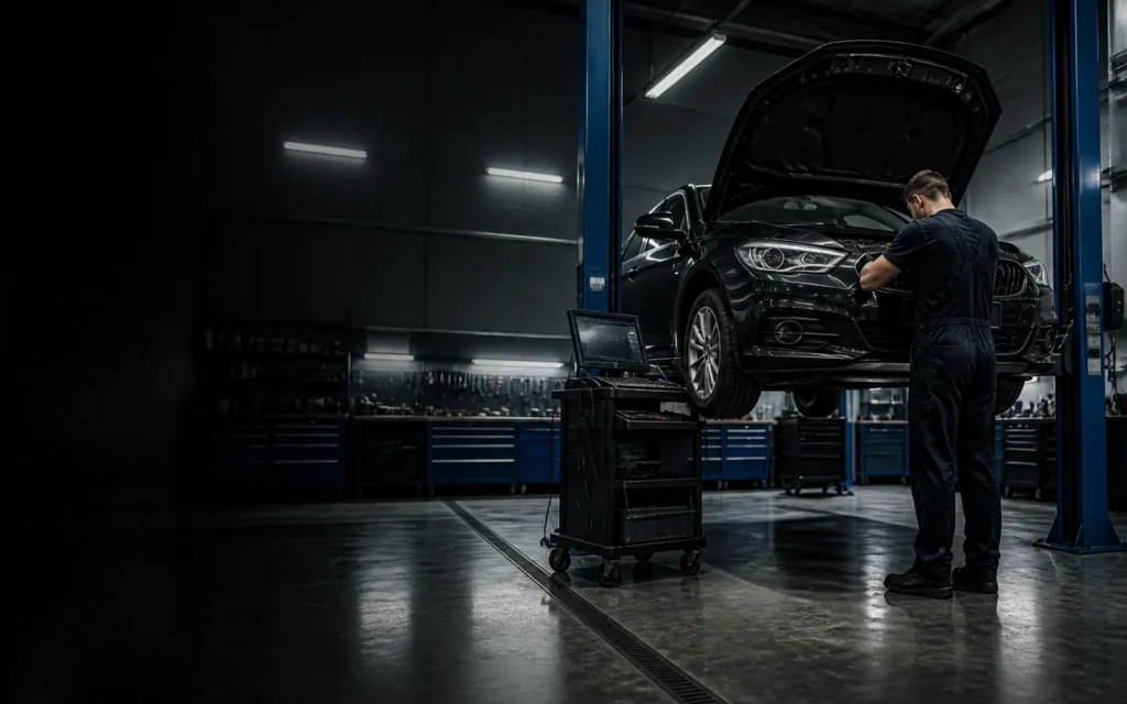 Auto servis Premia Zeta - vozilo na dizalici u radionici